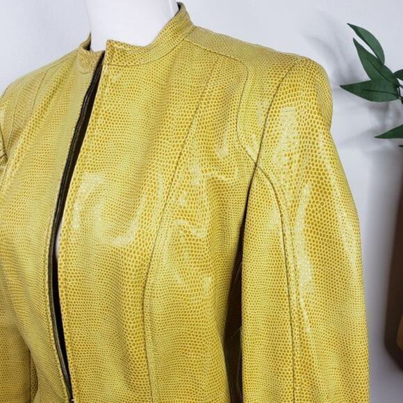 Vtg Escada Yellow Lamb Leather Jacket Women S M 36 Quiet Luxury Modern Sleek - Picture 5 of 16